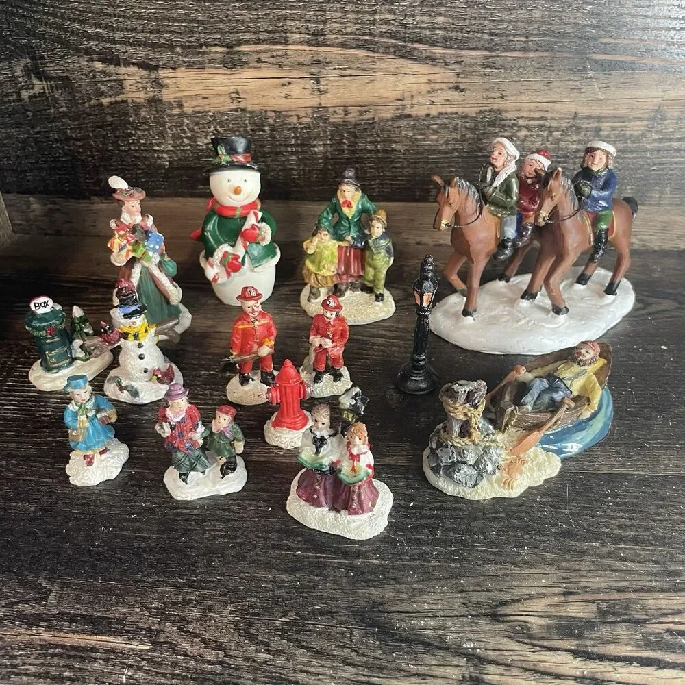 Lot of 14 Vintage Christmas Village Figurines Miniature Holiday Please Read